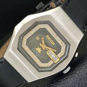 Vintage 1975 Ricoh Automatic Mens Silver Watch W/daydate & Gold accents